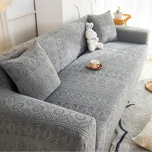 High Stretch Sofabezug Eckcouch L Form Überzüge für Couch Light Gray Moderne SofaüBerwurf Waschbar Möbelschutz für Wohnzimmer,Grau,5 Seater