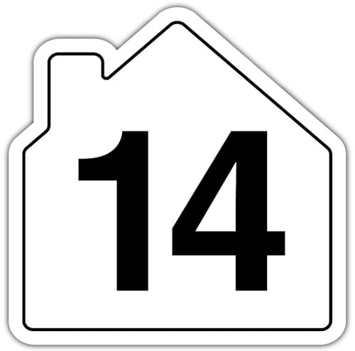 V Safety Number 14 Wheelie Bin Sticker – House Numbers Design Bin Stickers Numbers 1–99 – 150mm x 150mm Durable Waterproof Vinyl Labels for Wheelie Bins – Outdoor House Number Sticker