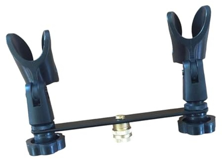 Fenteer Double Microphones Clips for Mic Stand for Studio Recording Attachment Accessory Sturdy Support Stable Black Angle Adjustable
