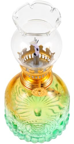 ULTECHNOVO Glas Petroleumlampe Vintage Öllampe für Innenbereich Winddicht mit Glaslampenschirm Gelb Grün