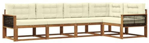 vidaXL Outdoor-Sofagarnitur mit Kissen 5 pcs Natur und Creme, Moderne Terrasse, langlebige Outdoor-Möbel, wetterfeste Lounge, gemütliches Sofa, vielseitige Pool-Couch