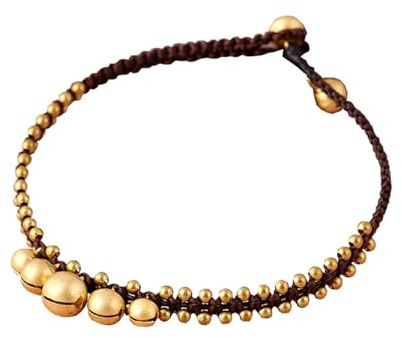 Bracelets de Cheville Cloche pour Femmes en Or, Bracelets de Cheville rétro en cuivre Pur, Bracelet de Cheville en Corde avec Petite Cloche