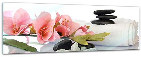 Bilderdepot24 Glasbild - Orchidee und Zen Steine - 90 x 30 cm - Deko Glas - Wandbild aus Glas - Bild auf Glas - moderne Glasbilder - Glasfoto - Echtglas - kein Acryl - Handmade