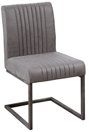 Riess Ambiente Freischwinger Stuhl Big Aston Vintage grau Microfaser Bezug Esszimmer Stuhl gebürstetes Eisengestell Esszimmerstuhl Küchenstuhl Polsterstuhl