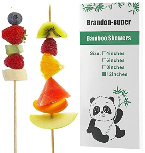 Lot de 100 brochettes en bambou de 30,5 cm pour barbecue, apéritifs, fruits, cocktails, brochettes, fontaines à chocolat, grillades, barbecue, cuisine, travaux manuels et fêtes, diamètre = 4 mm. Plus
