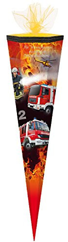 Schultüte mit silbergefärbter Gravur / Zuckertüte / 85cm / eckig / Feuerwehr