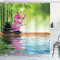 ABAKUHAUS Natur Duschvorhang, Tropic Orchideen-Blume, Stoffliches Gewebe Badezimmerdekorationsset mit Haken, 175 x 200 cm, Farngrün Fuchsienfarben