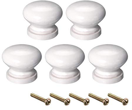 sourcing map Round Wood Knobs,5Pcs 28mm Dia Cabinet Furniture Kitchen Pulls Handles for Drawer Cupboard, White
