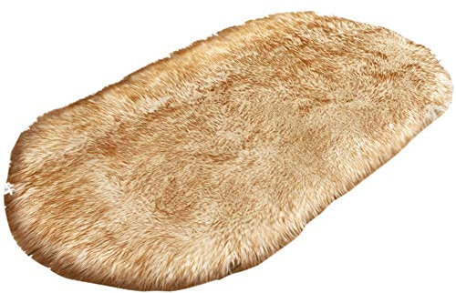 HotYou Faux Lammfell Schaffell Teppich Ellipse Kunstfell Dekofell Lammfellimitat Teppich Longhair Fell Nachahmung Wolle Bettvorleger Sofa Matte,Weiß Gelb,40 * 60CM
