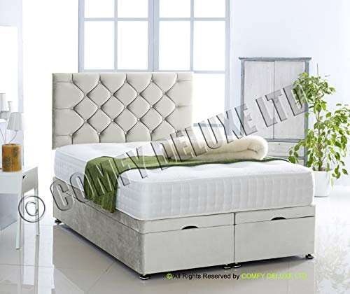 OTTOMAN BED SIDE LIFT PLUSH VELVET BASE ONLY by Comfy Deluxe LTD (SILVER, 4FT6 DOUBLE)