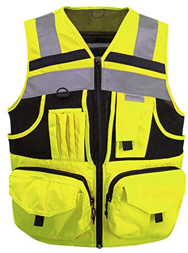 ZUJA 3M Sicherheitsweste mit reflektierenden Streifen, gestrickt und Oxford-Warnweste mit Taschen, helle Konstruktion, Arbeitskleidung für Männer und Frauen, Neongelb, Small