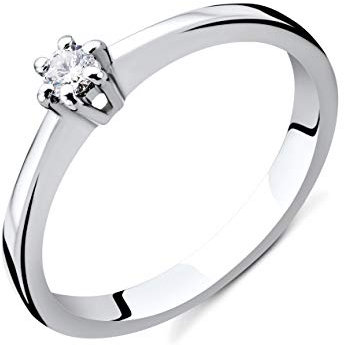 Orovi Damen Diamant Ring Weißgold, Verlobungsring 14 Karat (585) Gold und Diamant Brillanten 0.08 Ct, Solitärring Ring Handgemacht in Italien