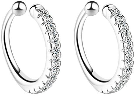 MYA art Damen Ohrklemme Ohrringe 925 Silber mit Zirkonia Strass Stein Glitzer Clip On Ear Cuff Fake Piercing Ring Hoop Klemmring Ohr Helix Cartilage