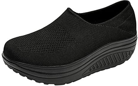 Schuhe Frauen Mode Mesh Erhöhende Schuhe Soft Bottom Rocking Walking Sneakers (39,Schwarz)