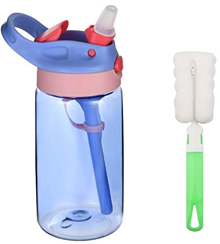 Flintronic Borraccia Bambini 480ML Con Cannuccia - Mini Bottiglia Acqua Senza BPA, A Prova di Perdite, Termica in Plastica, Portabile - Viola