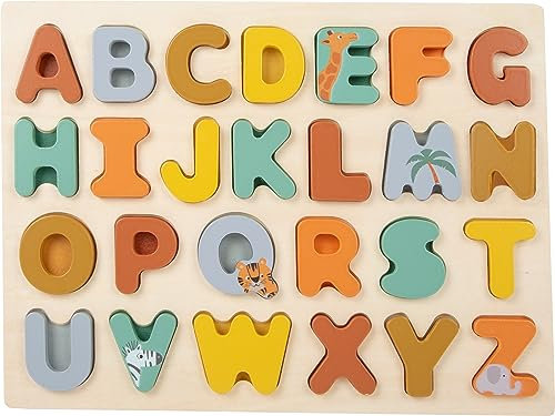 Small Foot Setzpuzzle ABC Safari, mit 26 Holzbuchstaben zum Lernen des Alphabets, in Trendfarben, ab 2 Jahren, 11703 Puzzles, Multicolor