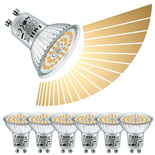 EACLL GU10 LED Warmweiß 6W Stufenlos Dimmbar Leuchtmittel, 6er-Pack, 585 Lumen 3000K Birnen, AC 230 V Flimmerfrei Strahler, Abstrahlwinkel 120 ° Spot, Kontinuierlich Dimmen über Dimmer