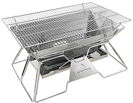 MYAOU Rectangular Stainless Steel Folding Pedestal Charcoal Barbecue Grill Outdoor Barbecues & Smokers - Silver