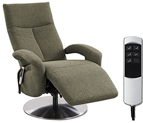 CAVADORE TV-Sessel Tirol / Fernsehsessel mit elektrisch verstellbarer Relaxfunktion / 2 E-Motoren / 74 x 112 x 82 / Strukturstoff: Grün