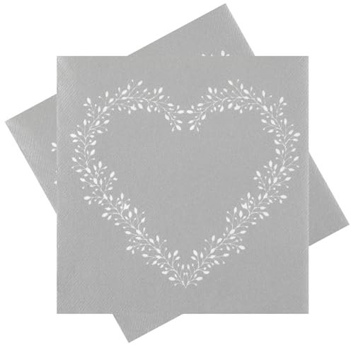 ZauberDeko Servietten Tischdeko Silber Herz Weiß Silberhochzeit 40 x 40cm Hochzeit 12 Stück