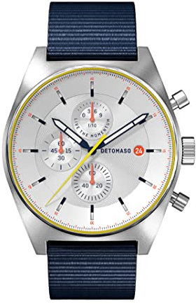 DeTomaso D10 Chronograph Limited Edition White Herren-Armbanduhr Analog Quarz Nylonarmband Dunkel Blau