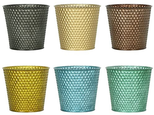 Putuo Decor Wabe Muster Verzinkte Blumentöpfe 6er-Set, Moderne Runde Form Kräuter Pflanzgefäße Metall für Draussen Garten, Balkon Blumenhalter Übertopf Deko 6 Farben