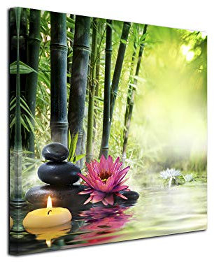 DECLINA Tableau Zen, impression sur toile, décoration murale zen, tableau décoratif carré, photo sur toile 25x25 cm