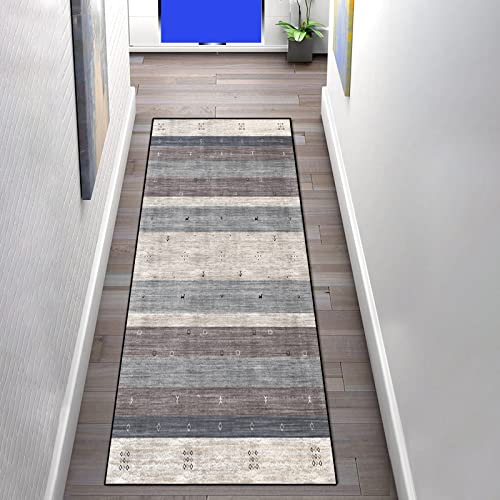 Teppichläufer Läufer für Küche rutschfest 90×200cm Klassischer Flurstreifen Aus Blauem Polyester Waschbar Schlafzimmer Muster Carpet für Wohnzimmer Büro Esszimmer, Anpassbar Teppichläufer Meterware