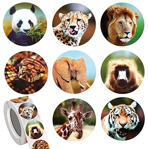 500 Stück Tier Aufkleber Belohnungsaufkleber für Kinder, 2,5 cm Runde Dschungel Wildtier Aufkleber, Zootiere Belohnungen Aufkleber Animal Sticker Rolle, Tierform Belohnungssticker Lehrer belohnung