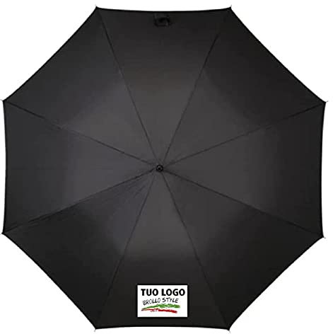 BrolloGroup Ombrello XL Personalizzabile Con Loghi,Canna e Finitura Nera Costole lunghe in Fibra di Vetro PS 12651