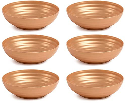 AC - Pack de 6 Platos hondos Decorativos para Navidad – Reutilizable - Fabricado en España - Capacidad 900 ml - Ø 19 x 5,5 cm - Color Dorado