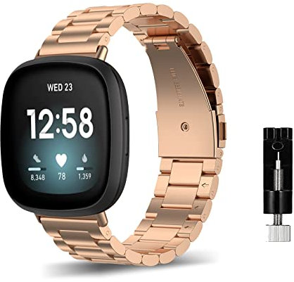ZoRoll Armband für Fitbit Versa 4 / Fitbit Sense 2, Edelstahl Metal Ersatzarmband Herren & Damen Kompatibel mit Fitbit Versa 4 / Fitbit Sense 2 - Roségold