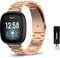 ZoRoll Armband für Fitbit Versa 4 / Fitbit Sense 2, Edelstahl Metal Ersatzarmband Herren & Damen Kompatibel mit Fitbit Versa 4 / Fitbit Sense 2 - Roségold
