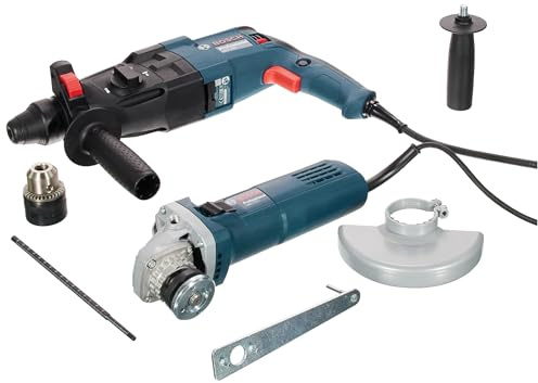 Bosch Taladro percutor profesional GBH 240 + amoladora angular GWS 750-125 S – con ajuste de alimentación