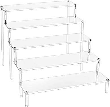 QWORK® 5-Stufig Acryl Display Ständer aus 4 mm Starker Acrylplatte - 32x30x25cm - Transparente Acryl Display Riser Regal für Figuren, Schmuck, Cupcake, Lippenstift, Nagellack, Gewürz