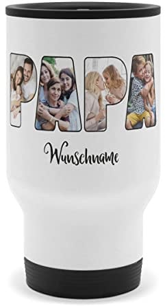 PhotoFancy® - Personalisierter Thermobecher 'Papa' - Isolierbecher to go mit eigenem Foto und Text selbst gestalten