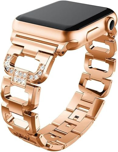 PINHEN Compatibile con Cinturino Apple Watch 41mm 45mm,Metallo Acciaio Inossidabile con Cinturino di Ricambio Crystal Diamond Shiny Strass per iWatch Serie 8/7/6/5/4/3/2/1/SE (45/44/42mm,Rose Gold 1)