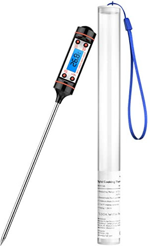CGZZ Termómetro de cocina con sonda, Termómetro de cocción, Pantalla LCD retroiluminada azul, Termómetro de cocción digital de acero inoxidable, Termómetro
