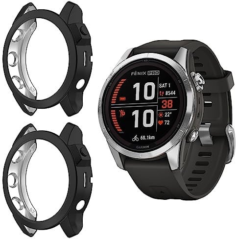 Niboow Cover [2 Pezzi] Compatibile con Garmin Fenix 7S Pro Solar, Morbida Protezione Ultra Sottile TPU Custodia per Garmin Fenix 7S Pro Solar - Nero + Nero
