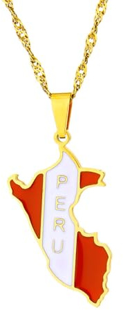 Cernomal Mode-Peru-Flagge-Karten-Anhänger-Halskette – Einfarbiger Hip-Hop-Charm-Halsband, Schmuckgeschenk, Patriot-Wasserwellen-Pullover-Kette Für Damen, Mädchen, Herren, Gelb, Lang: