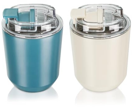 Puraville 2 Pack Insulated Tumblers with Lid, 10 oz Travel Coffee Mug Stainless Steel Vacuum Thermos Cup,Leak Proof Double Walled Coffee Tumbler for Iced and Hot Drinks, Peacock Blue and Cream