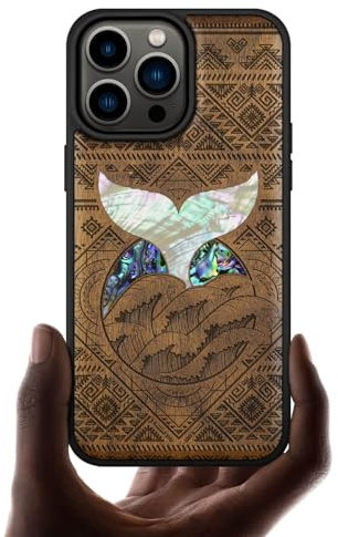 Carveit Custodia Compatibile MagSafe per iPhone 14 Pro Max Cover, Legno e intarsio di cozze per Apple 14 Pro Max Custodia Magnetico TPU Case (Noce Legno-Walschwanz in den Wellen)