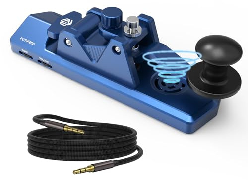 BlueKey Mini CW Key Morse Radio HAM Big Double Paddle Morse Code Key Aluminum Alloy Body with Speaker Base Blue