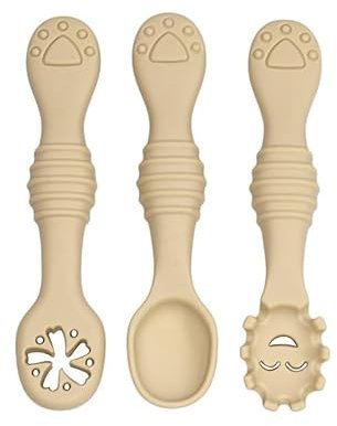 UOPMQGB Cuillère d'apprentissage en Silicone 3 pièces, cuillère d'alimentation et d'aide à la Dentition, cuillère complémentaire en Silicone pour Les Nouvelles Mamans et Les Nouveaux Papas