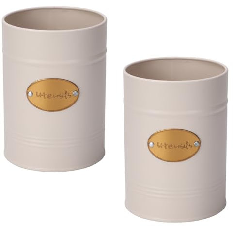 DANIEL JAMES Housewares Cream Utensil Holder Caddy, Retro Round Storage Holder, Utensil Storage Pot Holder, Vintage Style Steel Kitchen Storage Caddy - Cream (2)