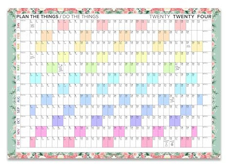 Wandkalender 2024, A3, Wandplaner, Januar bis Dezember, Jahresplakat, Jahresplanungstabelle für Schule, Werkstatt, Familie, Zuhause, Büro, Projekt-Organizer, Ganzjahresplaner, 29,7 x 42 cm
