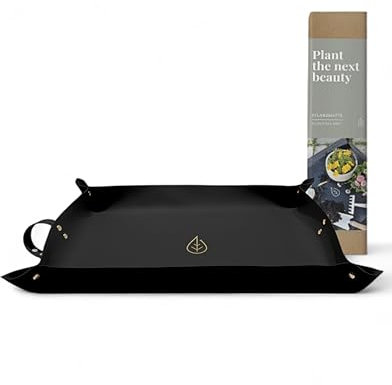 LIVLIG Pflanzmatte, robuste Umtopfmatte in Lederoptik, Wasserabweisende Arbeitsunterlage, Gärtner Unterlage, 70x45cm, Schwarz