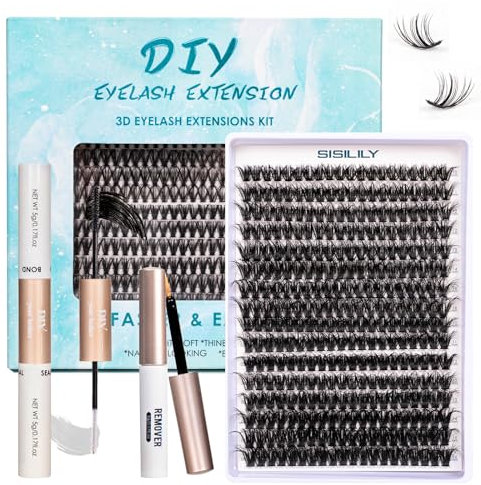 SISILILY Individual Eyelashes Kit- Lash Extension with Bond and Seal-320 Lash Clusters 3D DIY False Eyelashes Mega Cluster Lashes with Eyelash Glue Remover and Tweezers C D Curl-60D+80D