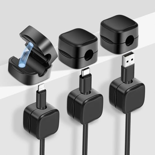 6 Pack Cord Organizer Holder, URAQT Magnetic Desk Cable Clip Management, Srong Adhesive Desk Cable Tidy Hide Phone Charging Cable Keeper, Magnetic Cable Organiser for Home Office Desk, Black