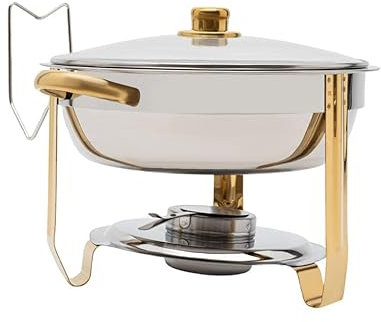 5 Liter Edelstahl rund, Speisenwärmer, Wärmebehälter, Buffet Thermobehälter, Buffet Catering Küche und Party Geschirr Set für Partys. (Gold)
